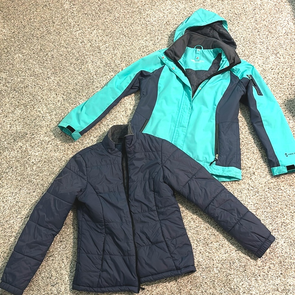2 jackets! 3 in 1 Free Country Radiance turquoise teal gray ski snow jacket coat